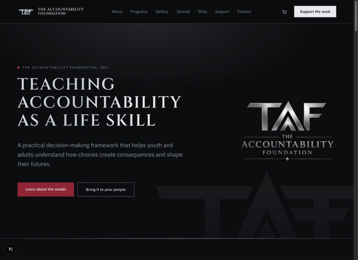 The Accountability Foundation homepage teaching accountability as a life skill